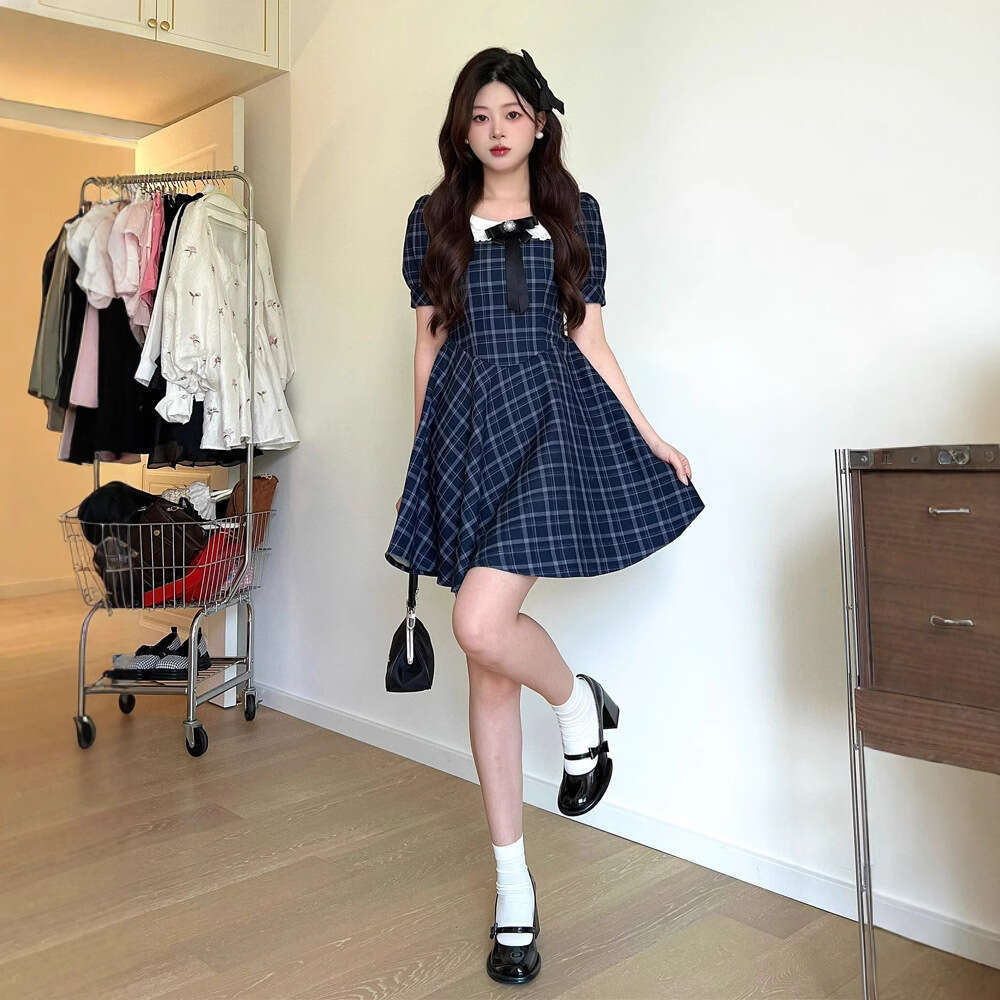 Petite Collar Plaid Sweet For Girls First Love Series Adorable Princess Style Doll Dress B5