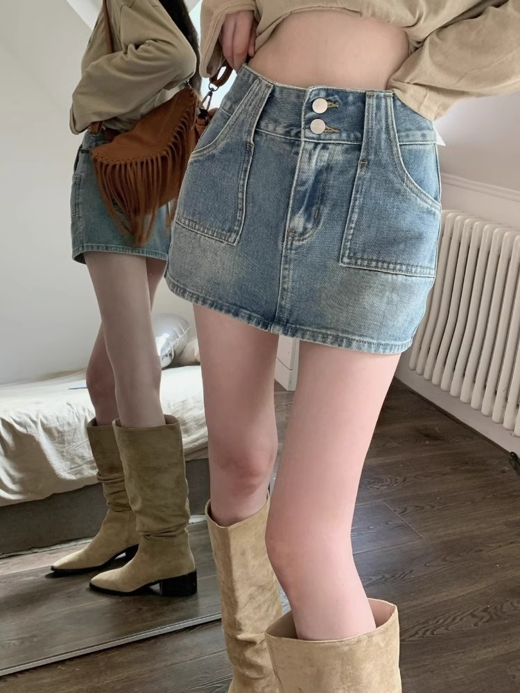 New women's short skirt summer new spicy girl retro denim skirt half skirt women's summer plus size A-line high waisted short skirt new desi