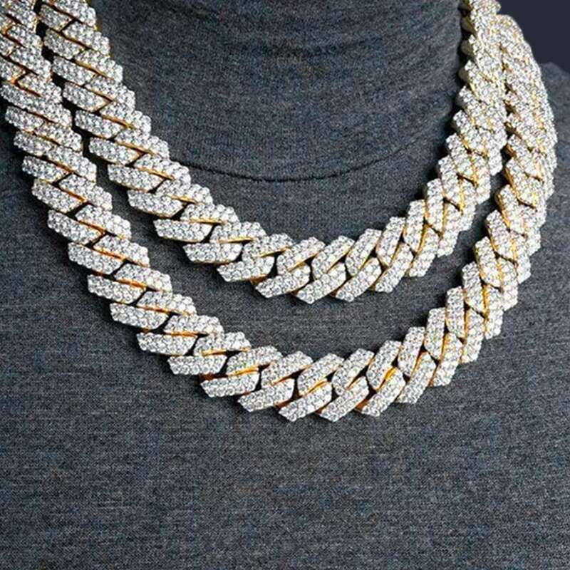Fashion Jewelry Necklaces Hip Hop Diamond Cuban Link Chain Gold Plated 925 Sterling Silver Necklace Diamond AAA+ Zircon for Men