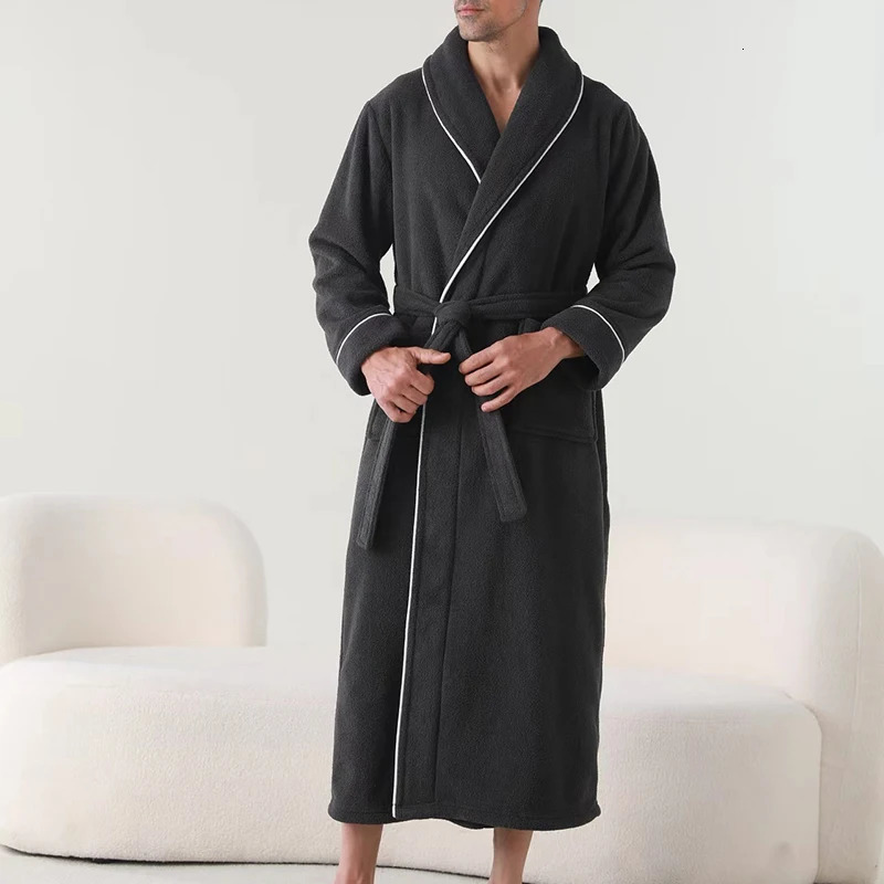 Men s Plush Shawl Collar Bathrobe with Cozy Long Sleeves and Belt - Stay Warm and Stylish in this Soft Spa Robe 250710