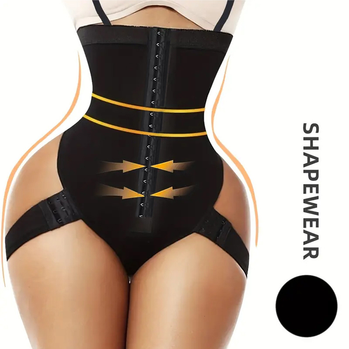 Conjoined high waisted compression pants with ample buttocks and shaping, plus size shapewear pants with buckle waistband and exposed buttocks, body s