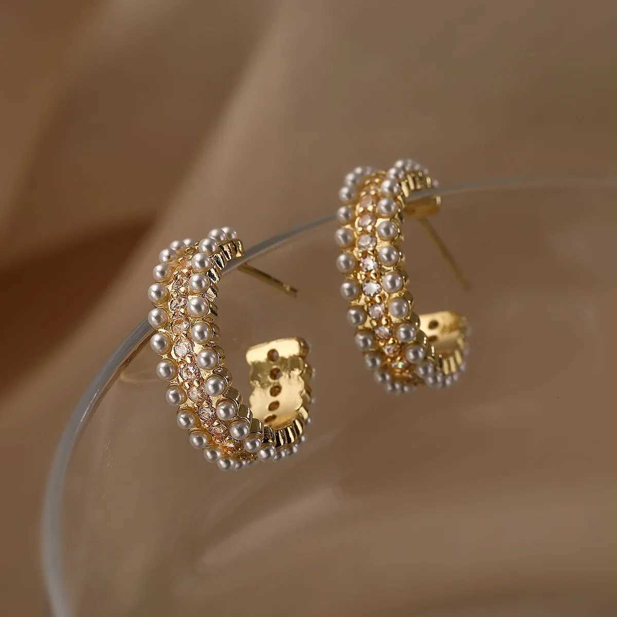 Geetry C-Shed Zircon Earring for Wen Imitation Pearl Stud Earrings Korean Fashion ly Girls Ear Jewelry Accories Y250714