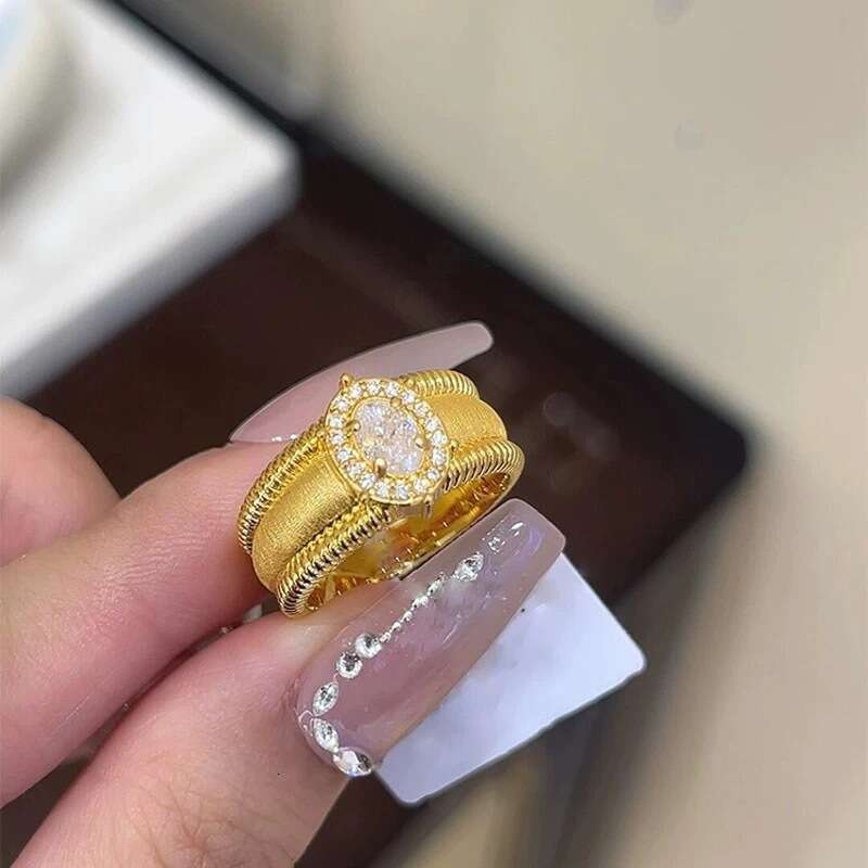 S Pure Silver Vintage Flash Diamond Wide Brushed Beaded Ring for Women