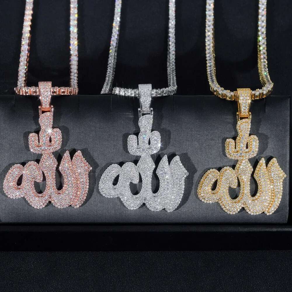 Designer necklaces pass 100% diamond testGRA Fine Sterling Sier Gold Plated Dia Iced Out Hip Hop Jewelry Custom Moissanite Allah Pendant