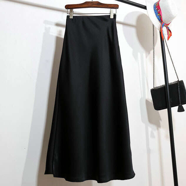 High-End Elegant Champagne Color Imitation Acetate Satin A-Line Spring Autumn Women New Style Half Long Skirt B5 h7
