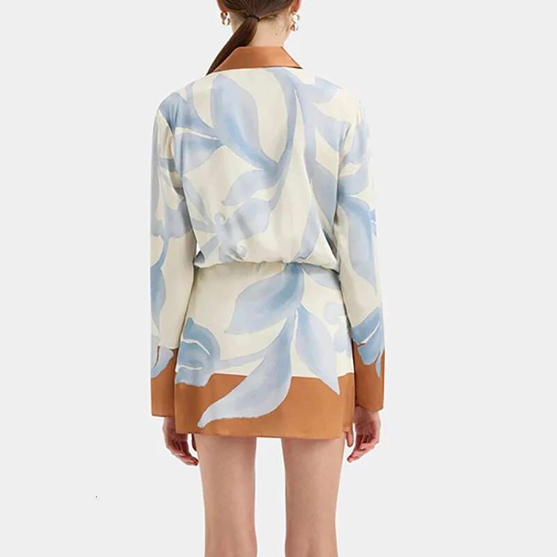 Elegant New Graphic Long Sleeve Loose Mini Casual Women Tie-up Party Ladies Fashion Lapel Collar Shirts Dress