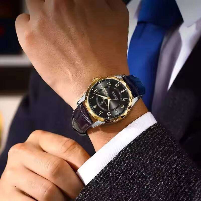 DHwatches Men's Leather Strap Watch - Waterproof 50M Luminous Quartz Wristwatch with Day & Date (Model 858 Leather)