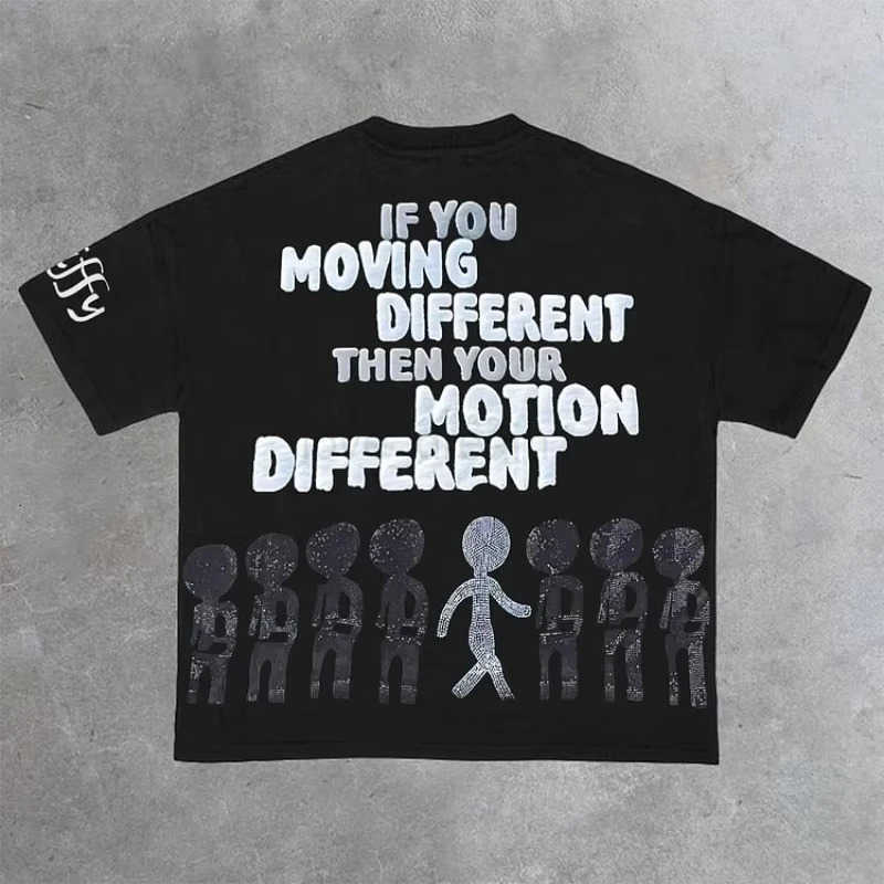 Vintage Motion Different Graphic 100% Cotton Short Sleeve T-Shirt Men Y2K Short Sleeves Oversize T-Shirt Streetwear Women Tops T250714