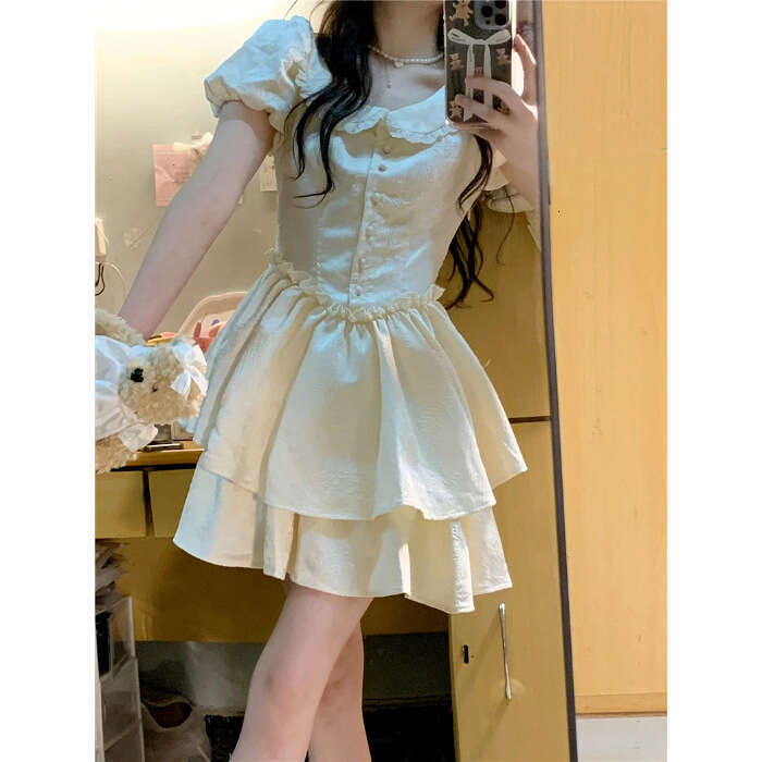 French Style First Love Doll Collar For Women, Summer New Small Size Princess Dress, Waist-Cinching Fairy Puff Dress B5