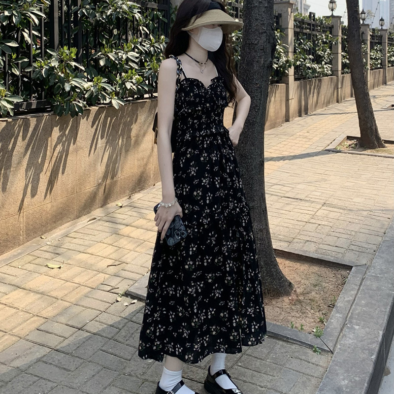 2025 New Women's Dress Black Sweet Flower Lace Dress Women's Summer New Elegant Dress Split Long Dress New Designer Dress