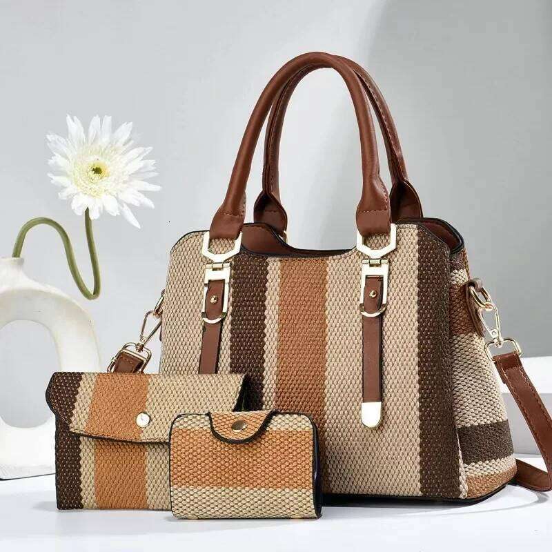 OLOEY Brand Designer Women's Handbag+wallet Fashionable New Striped Shoulder Large Capacity Crossbody Bag Commuting Handbag