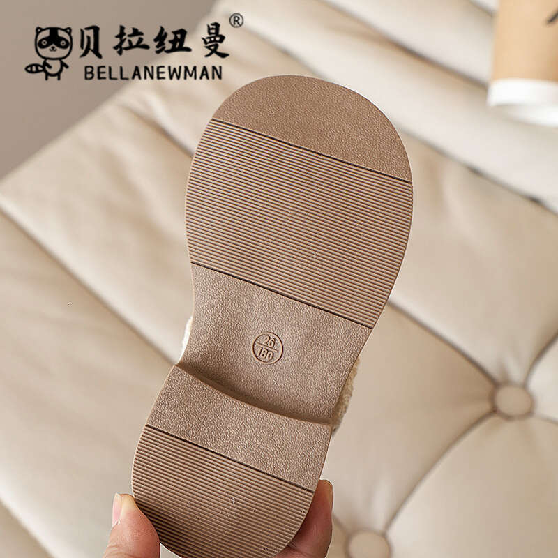 Girls' Bow Lace Leather Short 2024 Winter New Children's Double Cotton Princess Shoes Fashion Boots