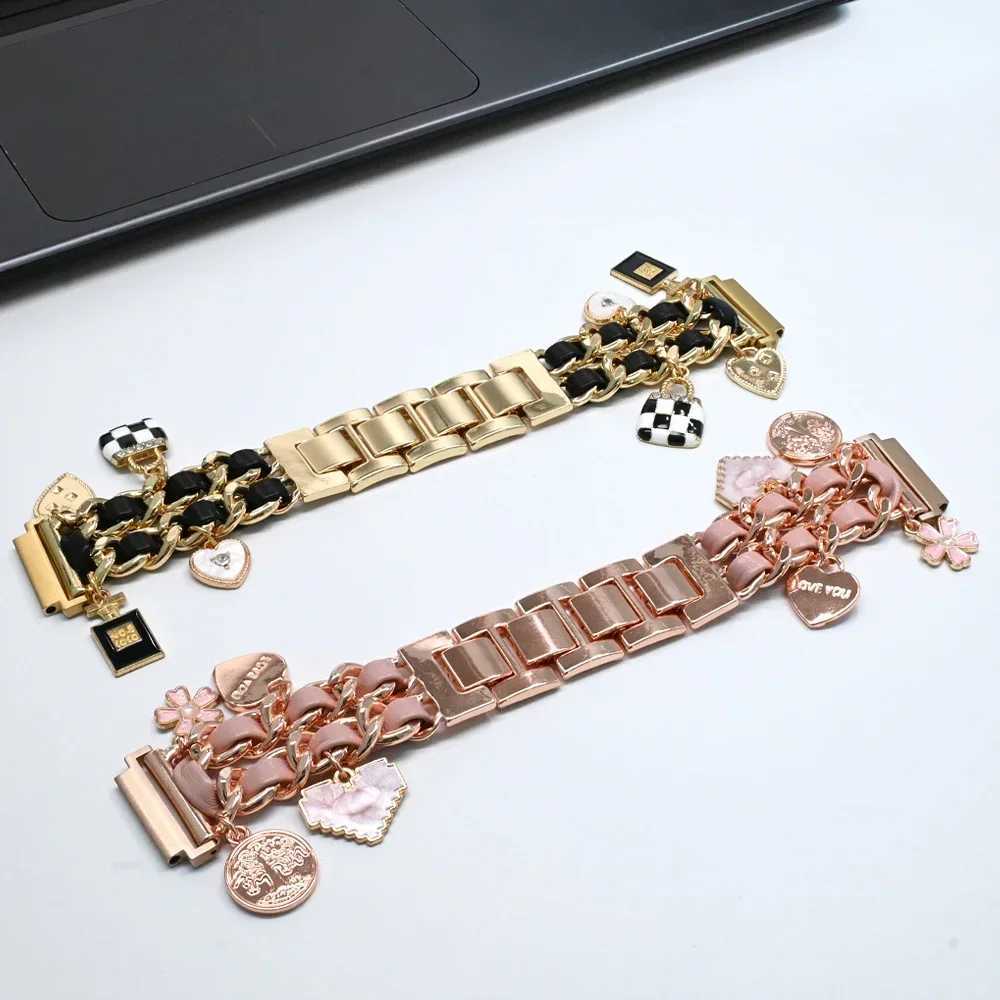 20mm Chain Metal+Leather Band for Galaxy Watch FE 7 6 5 4 40mm 44mm Wen Strap for 6Classic 43 47mm 5Pro 45mm Bracelet Y250714