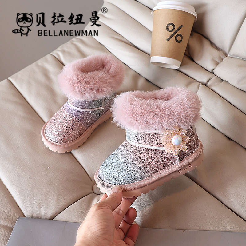 Girls' Sequin Princess Snow 2023 Winter New Thickened Warm Cotton Shoes Children's Short Boots for Older Kids