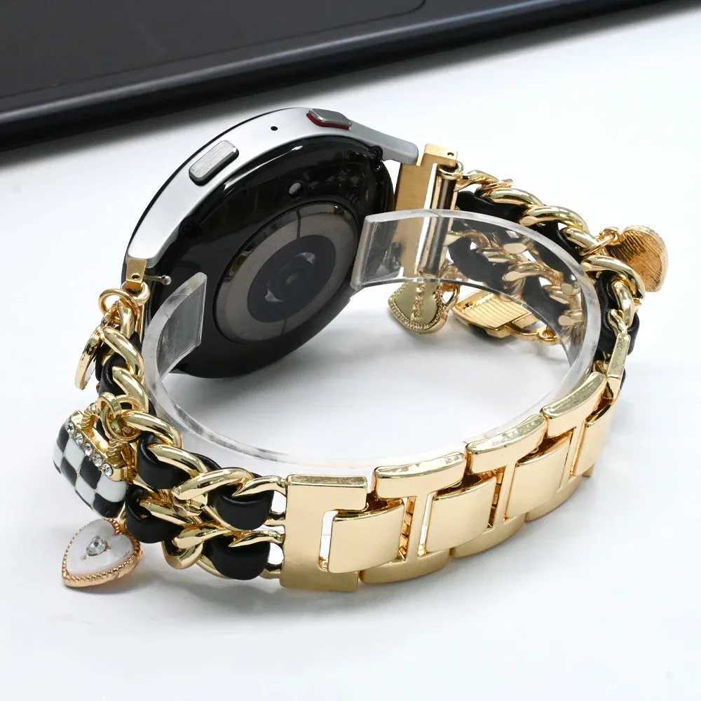 20mm Chain Metal+Leather Band for Galaxy Watch FE 7 6 5 4 40mm 44mm Wen Strap for 6Classic 43 47mm 5Pro 45mm Bracelet Y250714