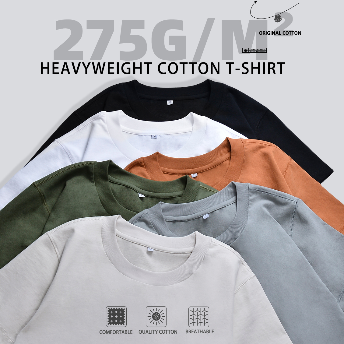 Kechao brand heavy cotton T-shirt heavy original cotton short-sleeved T-shirt summer high quality loose round neck shirt men's solid color clothe