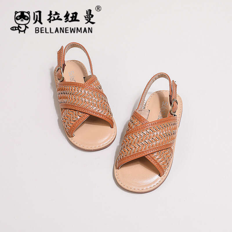 SHEIN Hot-Selling Girls' Cross-Woven Sandals 2025 Summer New Children's Soft Sole Casual Beach Shoes