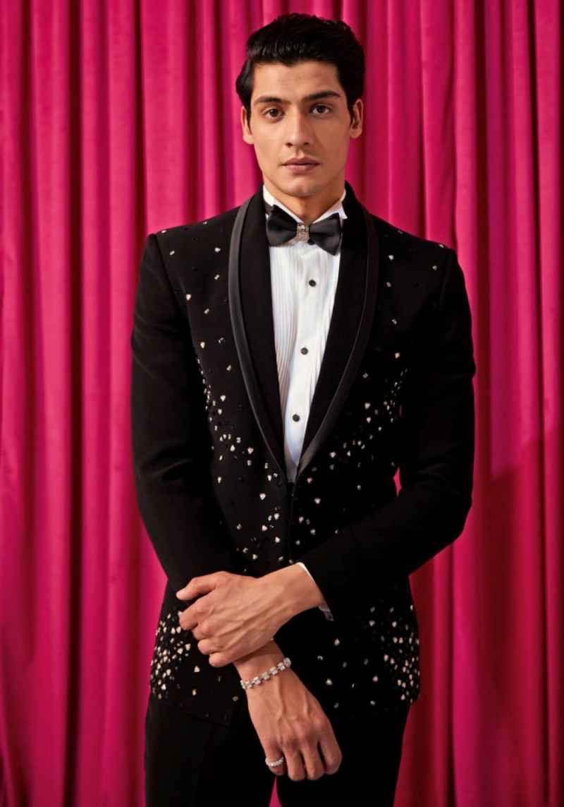 Customized 2 Pieces Men Suits Shawl Lapel One Button Crystal Beadeds Groom Wedding Tuxedos Sets Slim Fit Dinner Party Wear