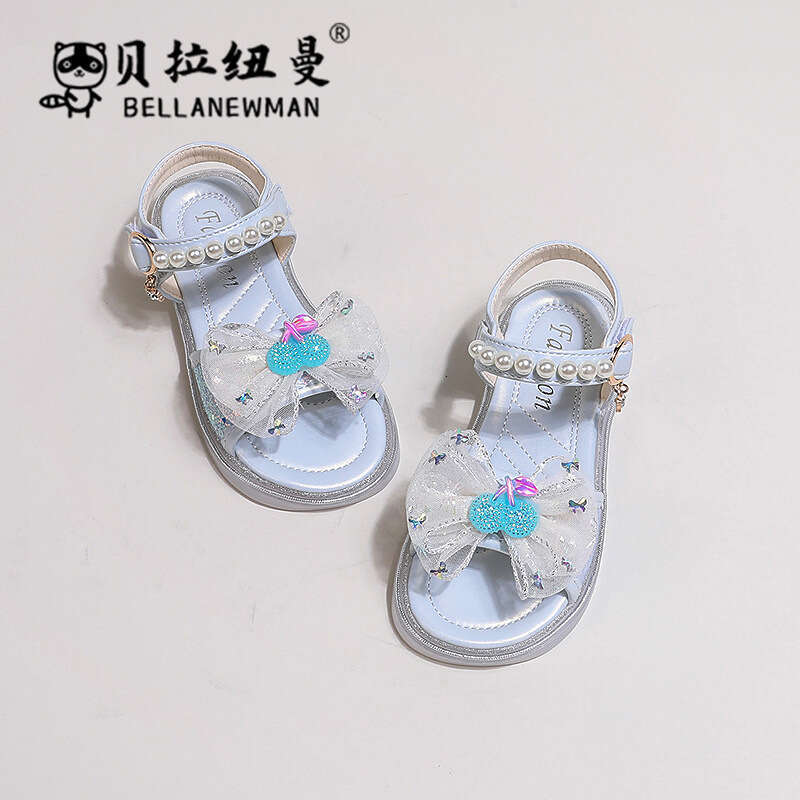 Children's 2024 Summer New Fashion Pearl Bow Princess Sandals Little Girls' Beach Shoes