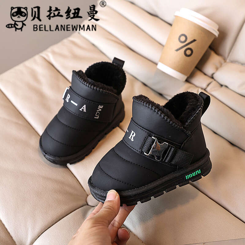 Boys' Thickened Warm Snow 2024 Winter New Girls' Black Cotton Shoes Student Short Boots for Older Children Trendy
