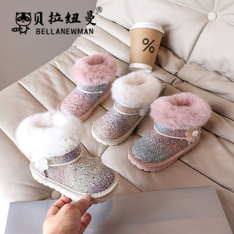 Girls' Sequin Princess Snow 2023 Winter New Thickened Warm Cotton Shoes Children's Short Boots for Older Kids