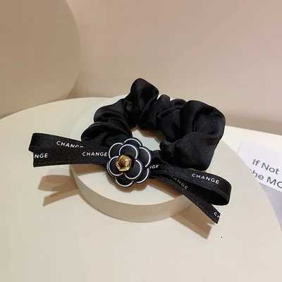 Vintage Fashion Ribbon Camellia Elastic Hair Bands Rubber Bands Popular High End Letter Bow Black and White Hair Ropes W250714C