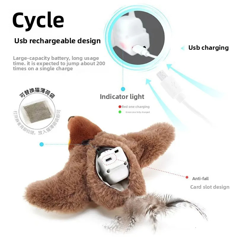 Cat Interactive Toys Catnip Electric Pat Bird with Catnip Dog Cats Touch-Activated Squeaky Plush Toy Pet USB Rechargeable 250716