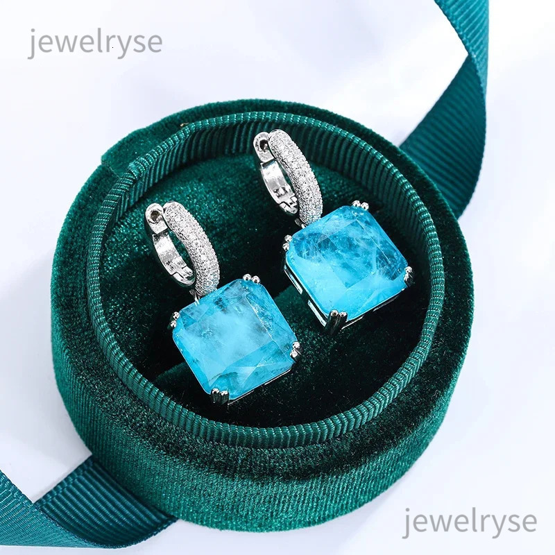 925 silver jadeite Paraiba stud earrings suitable for womens sparkling wedding parties exquisite jewelry bridal earrings luxury jewelry