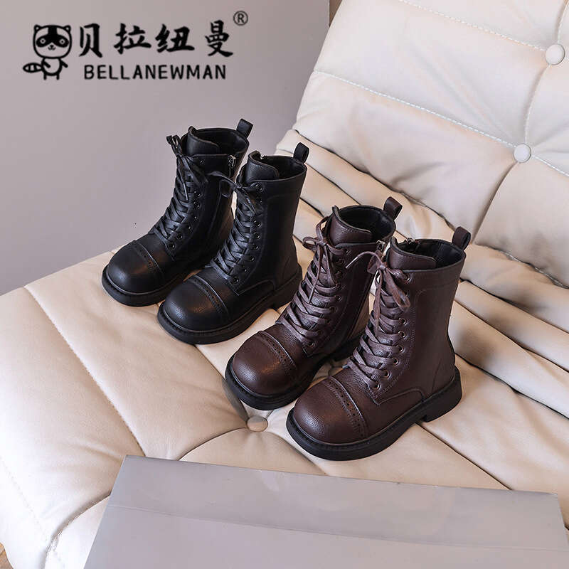 Girls' Fashion 2024 Autumn New Mid-Calf for Big Kids Knight British Style Martin Boots