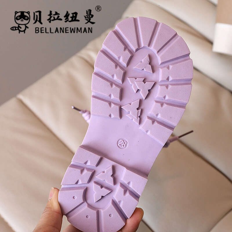 Shoes 2024 Autumn New Korean Style Patent Glossy Cartoon Girls' High-top Leather Children's Martin Boots