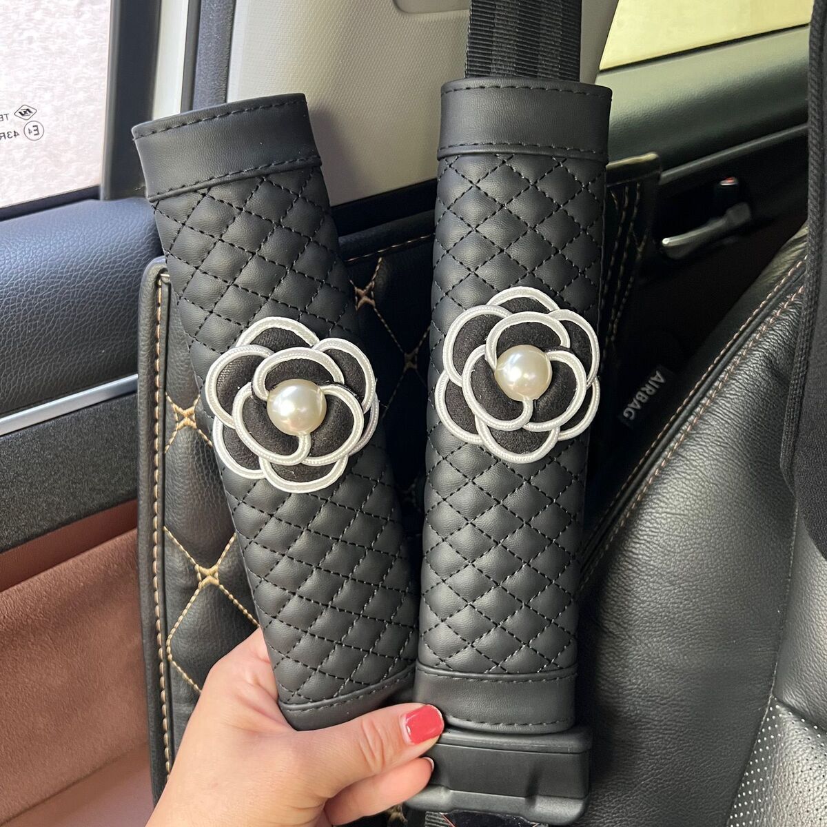 Bowknot Universal Car Safety Seat Belt Cover Pearl Flower Ice Silk Auto Shoulder Pad Styling Seatbelts Protective Car Accessorie
