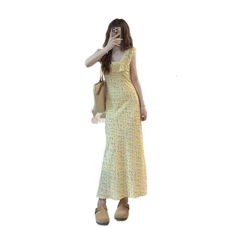 French Sweet Blue Polka Dot For Women Summer New Elegant Waist-Cinching Small Flutter Sleeve Mermaid Long Dress B5