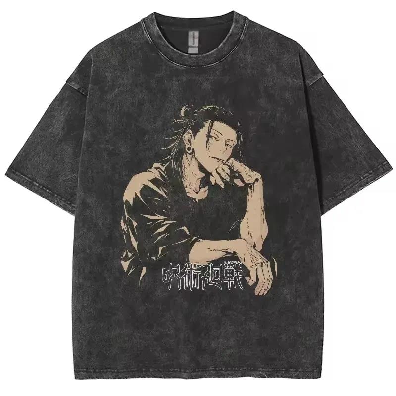 free shipping Men's T Shirts Anime Jujutsu Kaisen Gojo Satoru Washed Men Women Cotton Harajuku T-Shirts High Quality Retro For Tops Tees