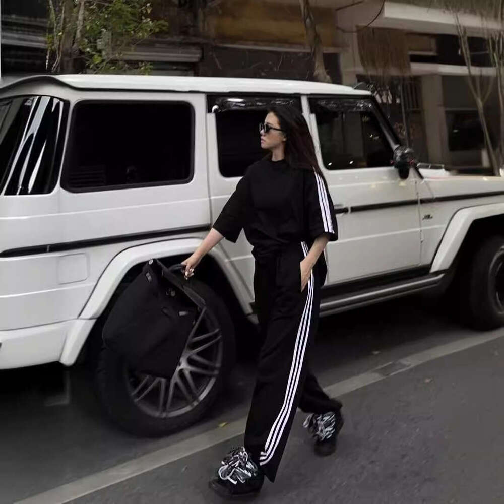 High-End Salt Sportswear For Women, Summer Loose Lazy Style Short Sleeve Long Pants Casual Two-Piece Set Trendy B5 h7