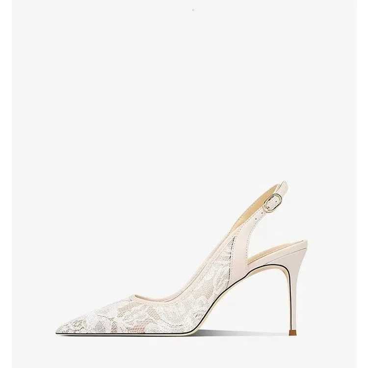 Designer White Women Wedding Pumps Mesh Embroidered Flowers Back Strap Sexy Slingback High Heel Dress Shoes for Ladies Z250714