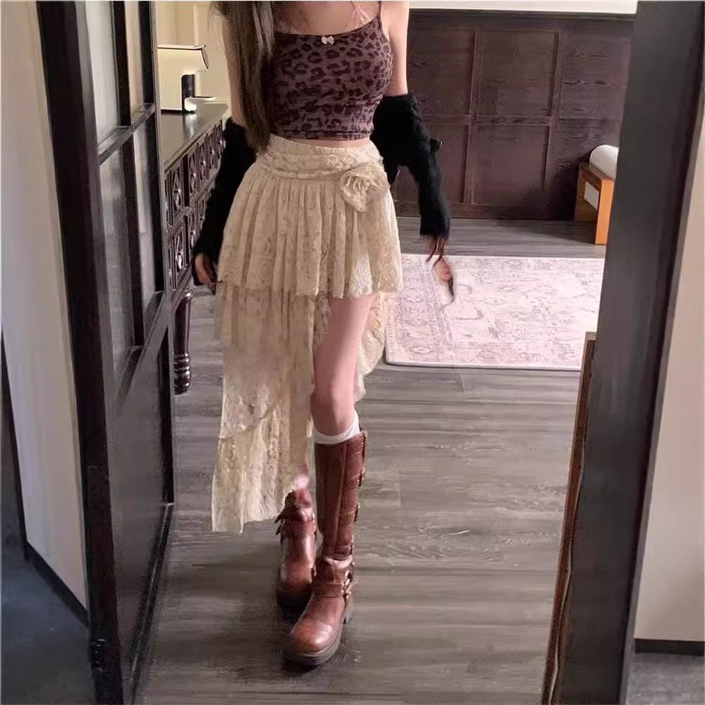 New women's skirt new spicy girl irregular lace half skirt women's high waist slim fit A-line cake skirt new designer dress new women's
