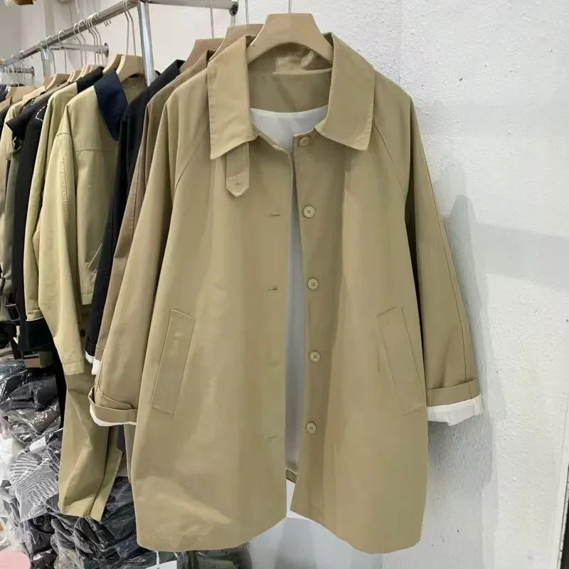 Spring Of The Season Korean Style Casual Lapel Short Loose Long Simple Style Coat Outerwear Polyester Fiber Fu 250703