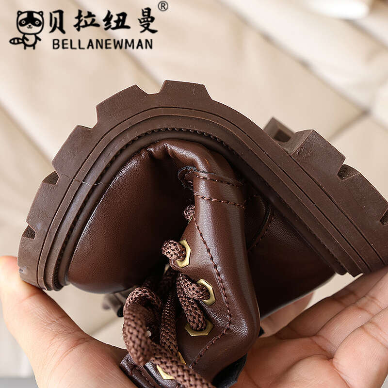 Girls' Fashion British Style Martin 2024 Winter New Korean Version Children's Double Cotton Short Boys' Black Leather Boots