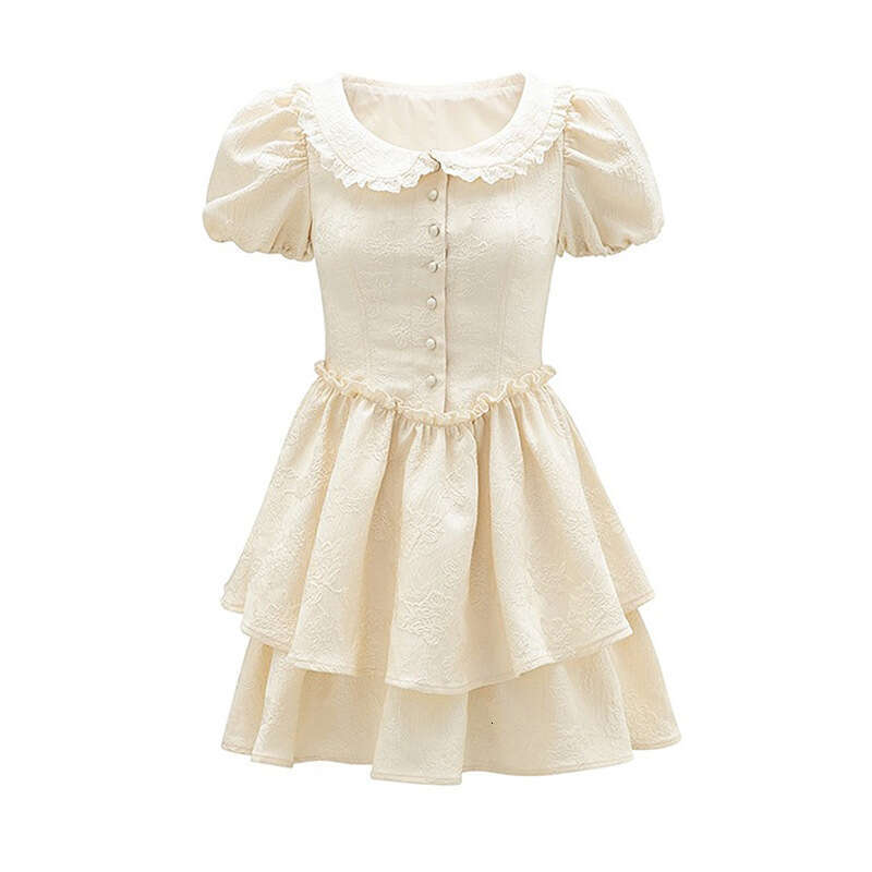 French Style First Love Doll Collar For Women, Summer New Small Size Princess Dress, Waist-Cinching Fairy Puff Dress B5