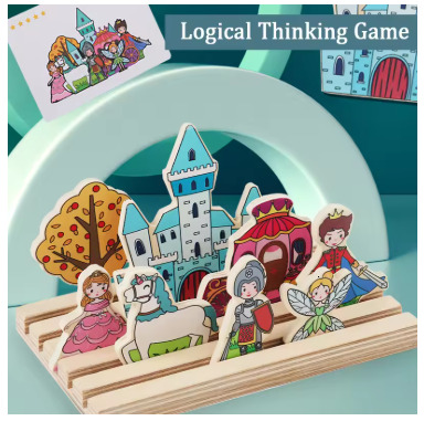 Montessori Logical Thinking Games Wooden Puzzle Math Toy Farm Animal Castle Card Matching Games Children Educational Sensory Toy