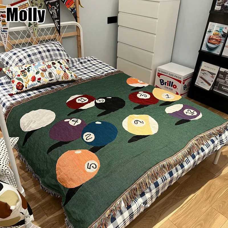 Billiards Theme Throw Blanket Home Decor Blanket Vintage Wall Tapestry Woven Jacquard Blankets for Sofa Bed Outdoor Camping Mat X250714
