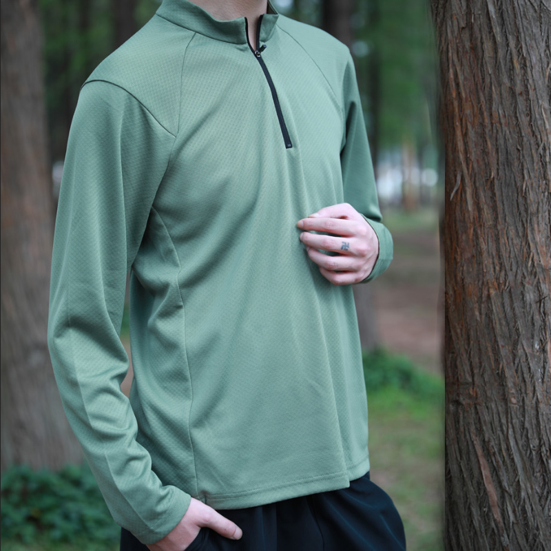 Quick-drying thin breathable solid color long-sleeved T-shirt autumn and winter sports training fitness long-sleeved semi-zipper collar warm running s