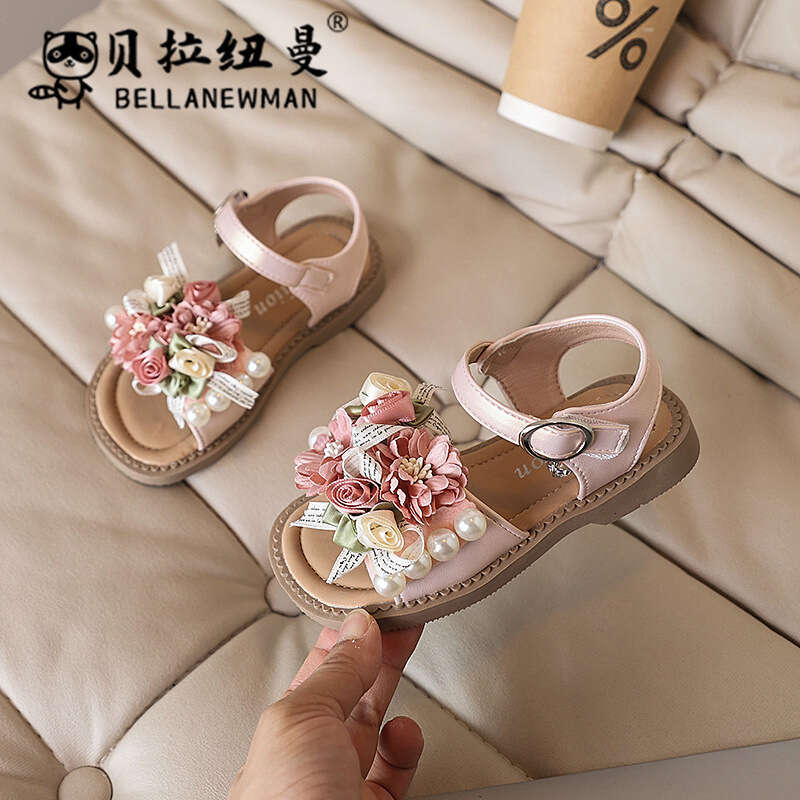 Girls' 2025 Summer New Fashion Flower Soft Sole Children's Sandals Little Girls Open-Toe Beach Shoes Toddlers