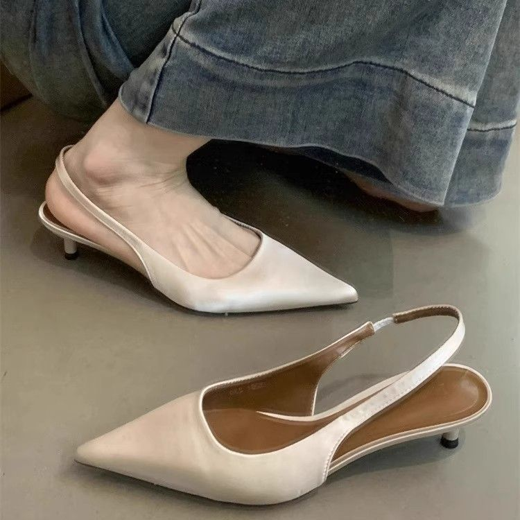 Sandals Shoes Female 2025 Plus Size Slingbacks Women's High Heels Summer Dress Pumps Women Pointed Toe Thin Heel Slip On