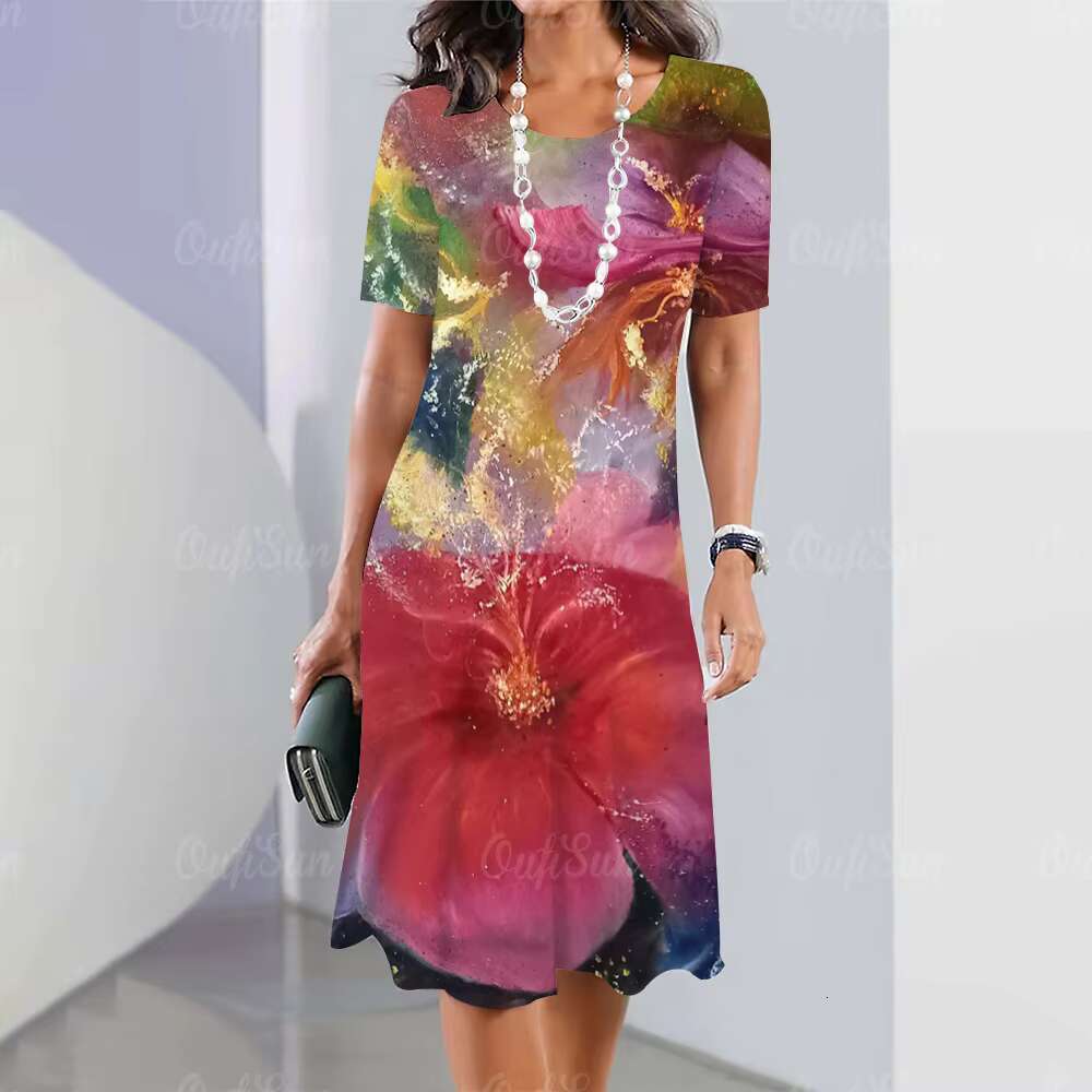2024 New Leaf Print Elegant Beautiful Midi Dresses Fashion Plus Size Womens Dressess dongdumaoyi
