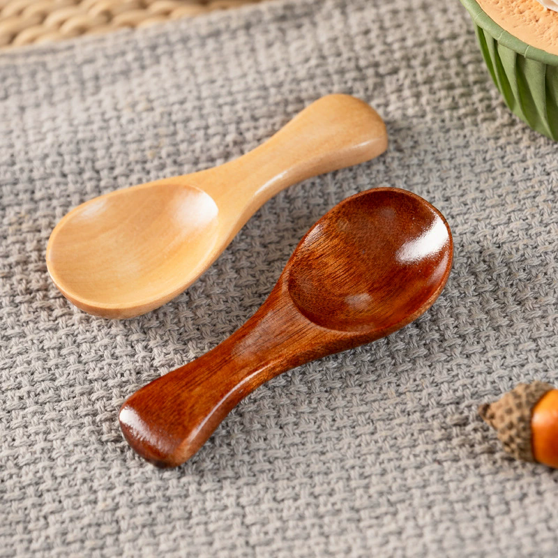 500pcs 8cm Natural Wooden Coffee Tea Sugar Salt Spoon Scoop Kitchen Utensil Mini Wood Condiment Spoons