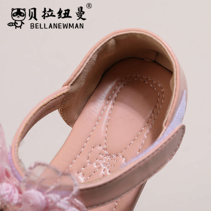 Girls' Bowknot Princess 2024 Summer New Children's Soft Sole Closed-Toe Sandals Embroidered Single Shoes
