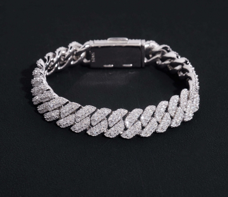 Hip Hop Jewelry Wholesale Price 12mm Moissanite Diamond Cuban Link Bracelet Custom Silver Bracelet 925 Sterling for Men