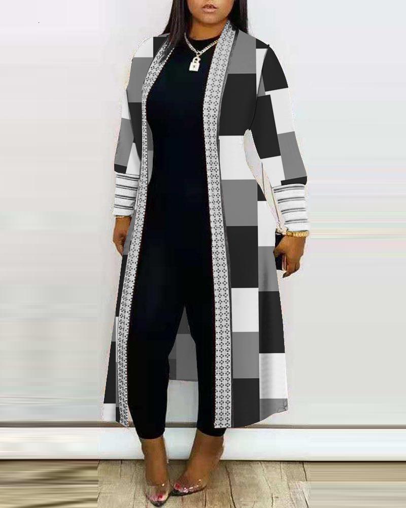 Stitching Casual Cardigan Open Front Y2K Tie-Dye Printed Cardigan Trench Women Long Sleeve Straight Stripe Longline Coat 240813