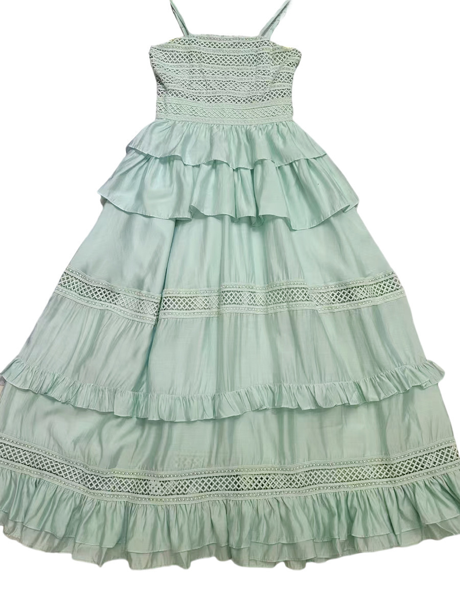 Canwedance Summer Beach Dress Sleeveless Cotton Maxi Dress Bohemian Style Solid Color Lace Ruffle Sundress Inkless Tank Top 241230